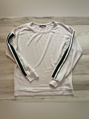Staccato Pale Pink Crewneck Sweater with Green Stripe Sleeves